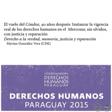 El vuelo del Cóndor, 40 años después: Instaurar la vigencia real de los derechos humanos en el Mercosur, sin olvidos, con justicia y reparación - DERECHOS HUMANOS EN PARAGUAY 2015 - Autora:  MYRIAN GONZÁLEZ VERA (CDE) - Páginas 373 al 384 - Año 2015
